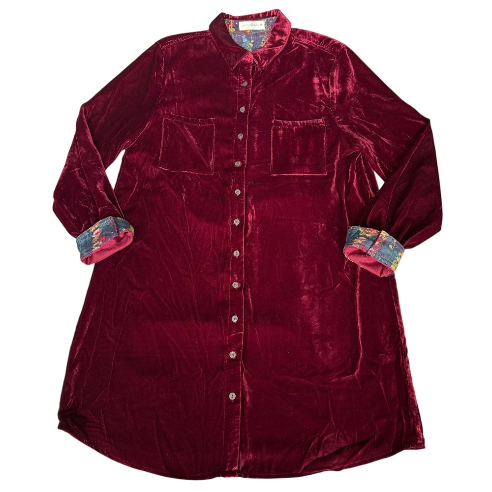 Natural Life Burgundy Velvet Whimsigoth Button Shirt Dress Medium  Boho Vamp